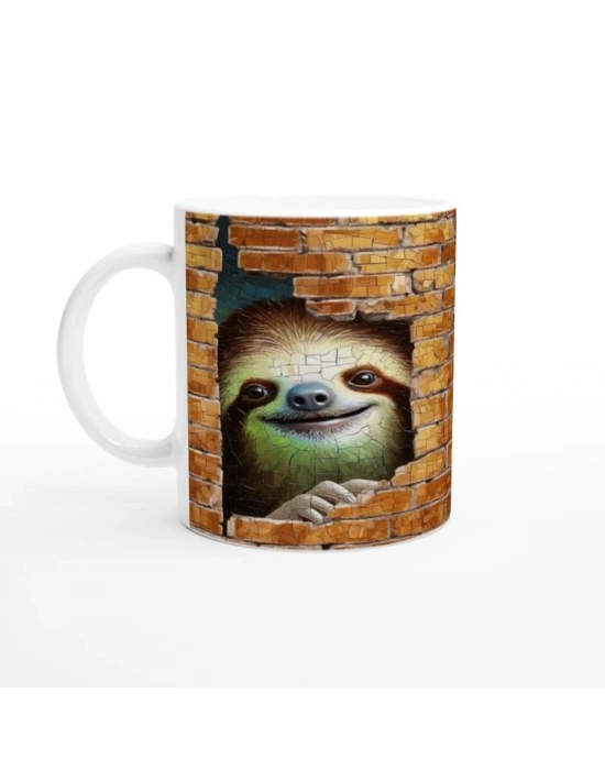 Tuğla Arasından Bakan Tembel Hayvan Temalı Baskılı Kupa Bardak