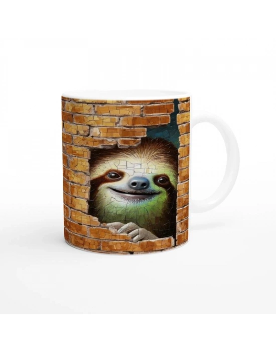 Tuğla Arasından Bakan Tembel Hayvan Temalı Baskılı Kupa Bardak