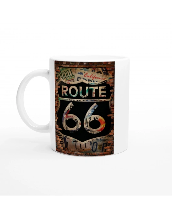 Tuğla Duvar Üzerinde Route 66 Baskılı Kupa Bardak