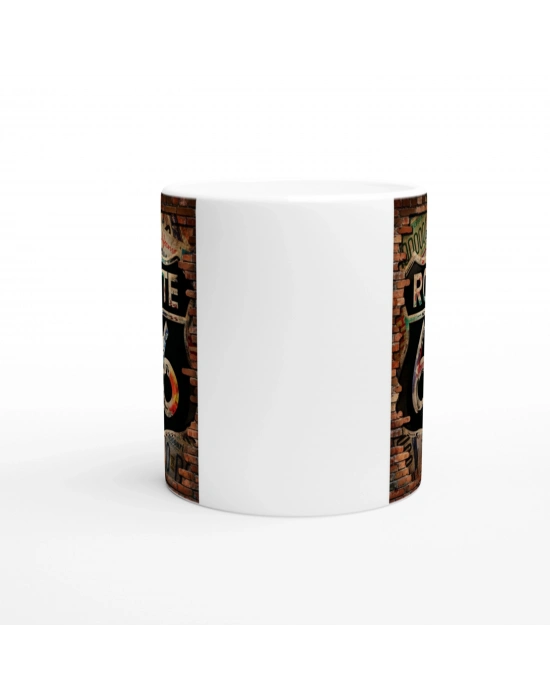 Tuğla Duvar Üzerinde Route 66 Baskılı Kupa Bardak