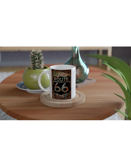 Tuğla Duvar Üzerinde Route 66 Baskılı Kupa Bardak