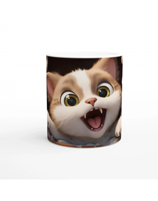 Tuğla Duvarı Yaran Oyuncu Kedi Temalı Baskılı Kupa Bardak