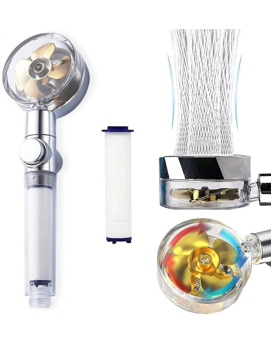 ®  Turbo Pervaneli ve Filtreli Su Tasarruflu 360 Derece Dönebilen Tazyikli Duş Başlığı