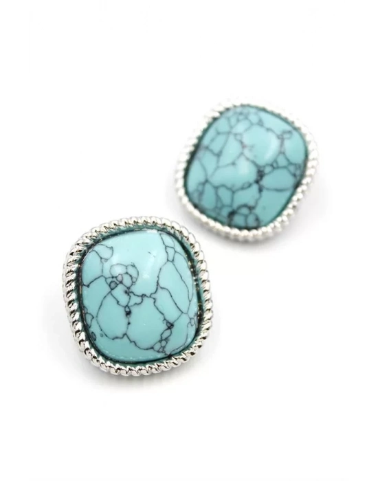 Turkauz Taşlı Küpe - Gümüş