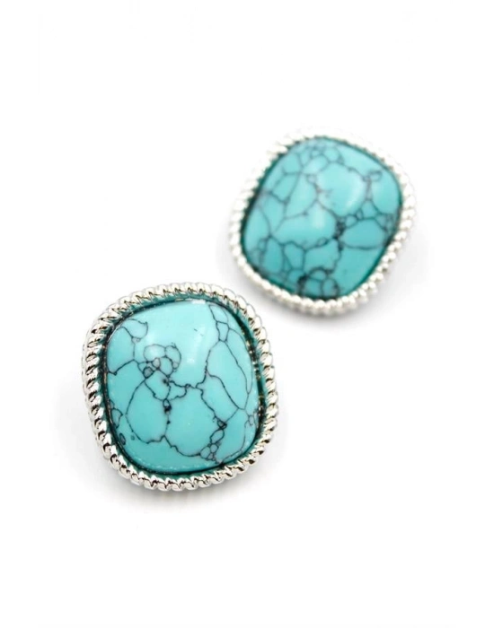 Turkauz Taşlı Küpe - Gümüş