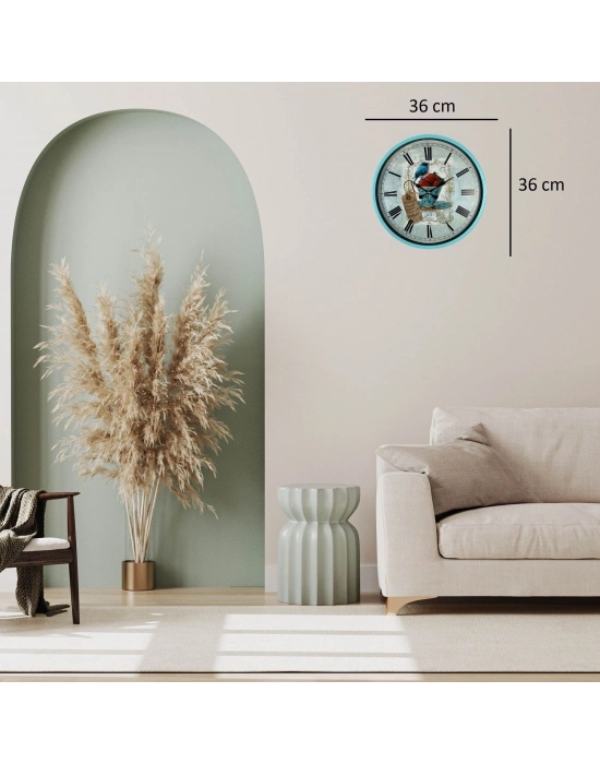 Turkuaz 36 Cm Strawberry Bird Figürlü Duvar Saati