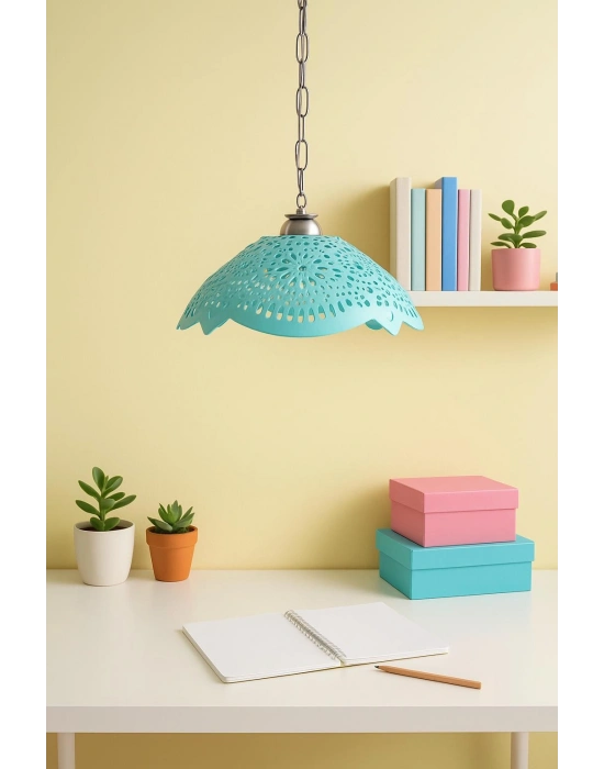 Turkuaz Akrilik Avize Soft Modern Aydınlatma 35x35x12 cm