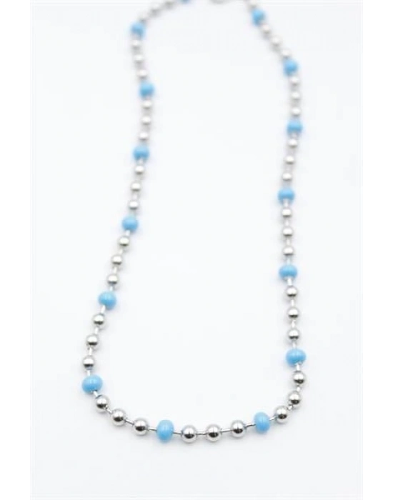 Turkuaz Boncuk Kolye - Gümüş