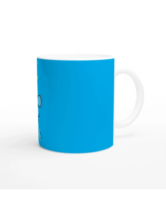 Turkuaz Çizgi Çiçekli Kupa Bardak