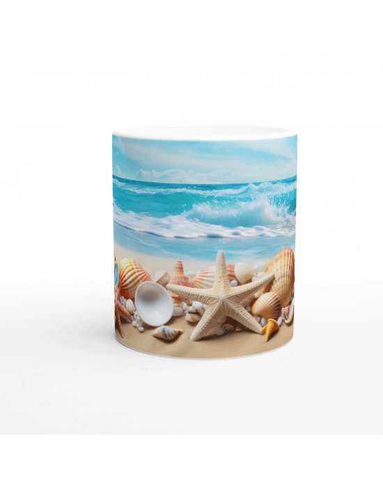 Turkuaz Dalgalar ve Kabuklar Kupa Bardak