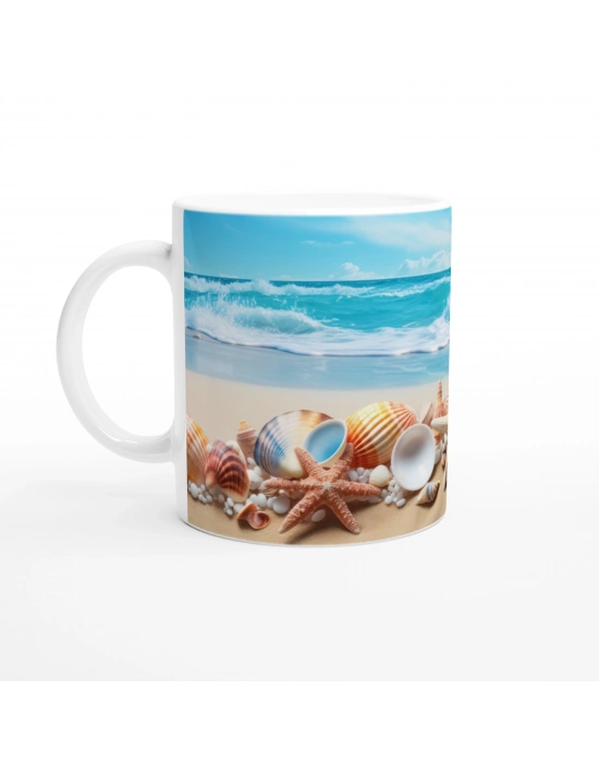 Turkuaz Dalgalar ve Kabuklar Kupa Bardak