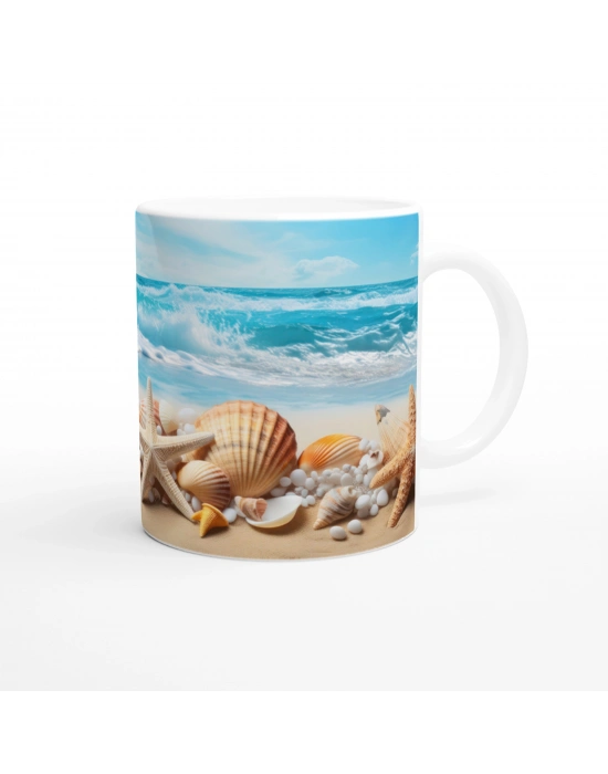 Turkuaz Dalgalar ve Kabuklar Kupa Bardak