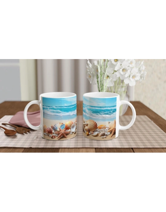 Turkuaz Dalgalar ve Kabuklar Kupa Bardak