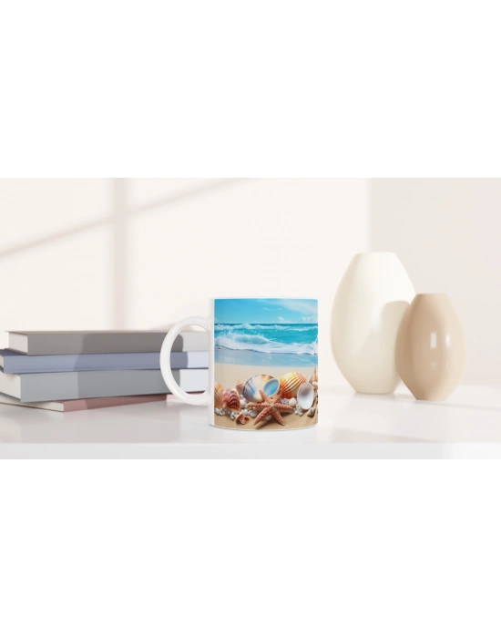 Turkuaz Dalgalar ve Kabuklar Kupa Bardak