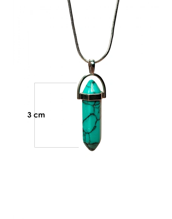 Turkuaz Doğal Taşı Zincirli El Yapımı Kolye Uç: 3 cm Zincir: 20 cm Kutulu