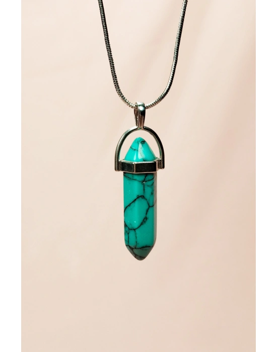 Turkuaz Doğal Taşı Zincirli El Yapımı Kolye Uç: 3 cm Zincir: 20 cm Kutulu