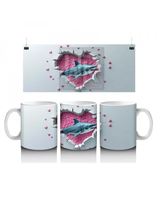 Turkuaz Fonlu Balık ve Kalpler – Baskılı Kahve Kupası