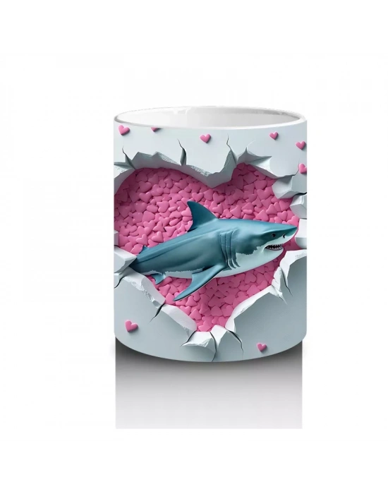 Turkuaz Fonlu Balık ve Kalpler – Baskılı Kahve Kupası