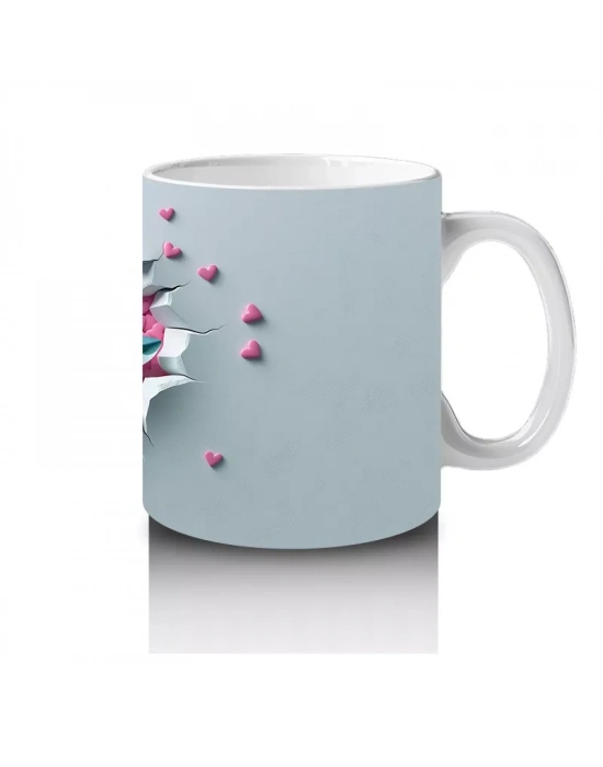 Turkuaz Fonlu Balık ve Kalpler – Baskılı Kahve Kupası