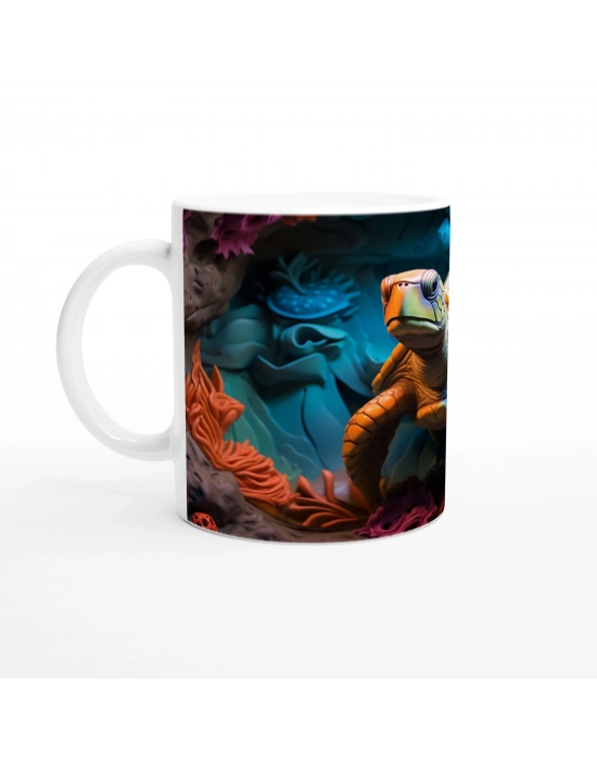 Turkuaz Mağarada Parlayan Deniz Kaplumbağası Kupa Bardak