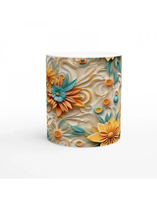 Turkuaz ve Sarı Spiral Çiçekli Kupa Bardak