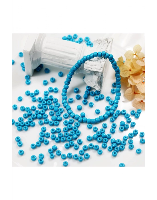 Turquaz Mavi Renk 4 mm Yaklaşık 1100 adet / 100 gram Cam Boncuk Oya Yazma Bileklik ve Kolye