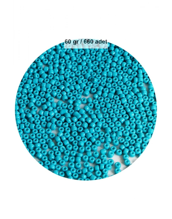Turquaz Mavi Renk 4 mm Yaklaşık 660 adet / 60 gram Cam Boncuk Oya Yazma Bileklik ve Kolye