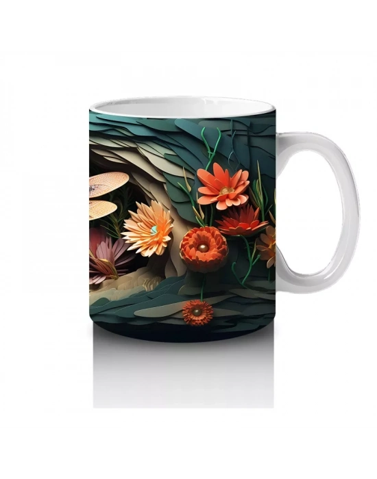 Turuncu Çiçekler Arasında Parlayan Yusufçuk – Baskılı Kupa Bardak