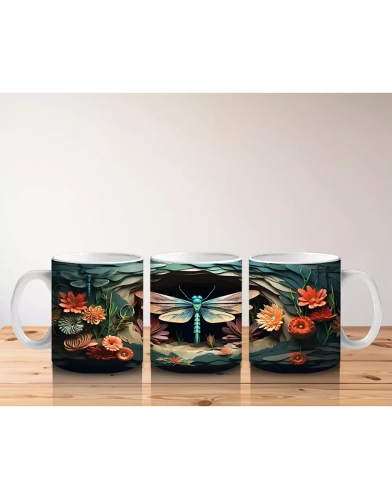 Turuncu Çiçekler Arasında Parlayan Yusufçuk – Baskılı Kupa Bardak