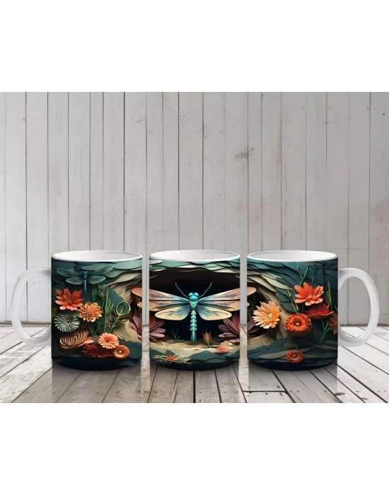 Turuncu Çiçekler Arasında Parlayan Yusufçuk – Baskılı Kupa Bardak