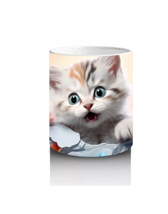 Turuncu Çiçekler Arasında Tatlı Kedi – Baskılı Kahve Kupası