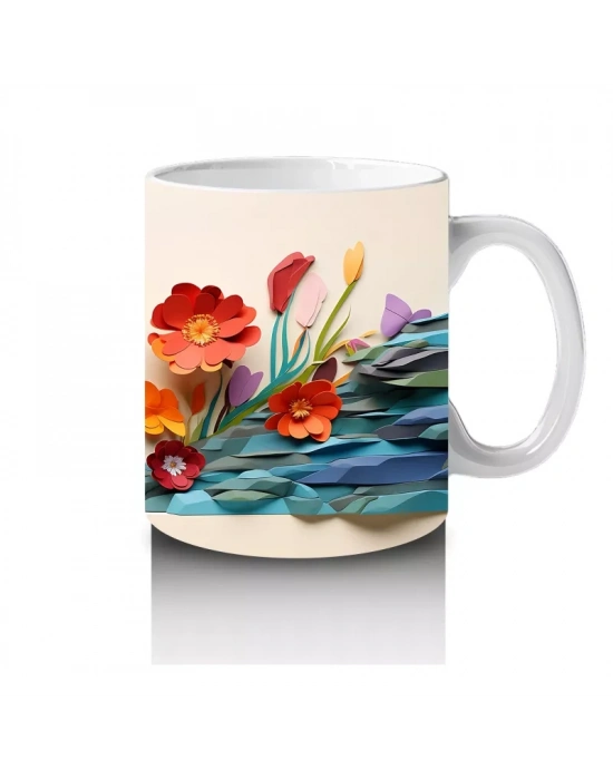 Turuncu Çiçekler ve Sinek Kuşu – Baskılı Kahve Kupası