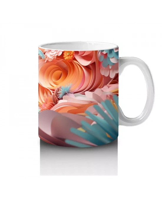 Turuncu Çiçeklerle Çevrili Parlak Gözlü Kedi – Baskılı Kahve Kupası