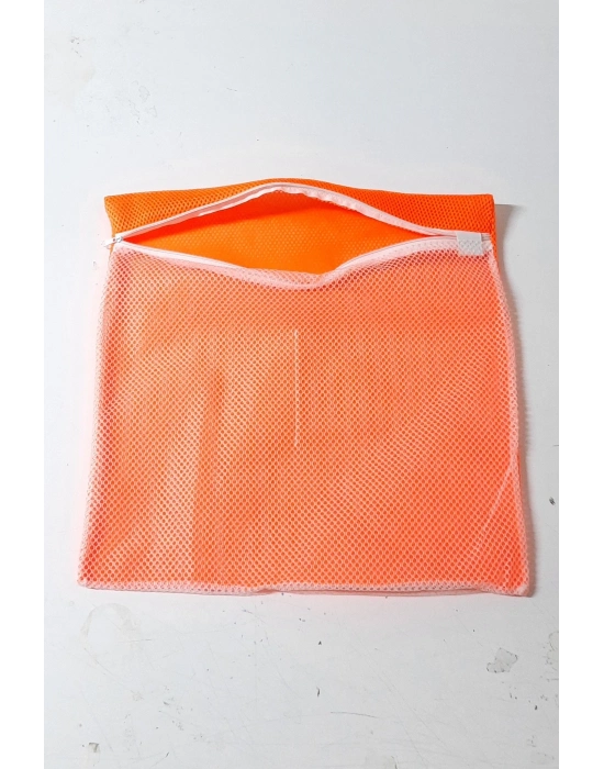 Turuncu - Fermuarlı - Hassas Çamaşır Terlik  Ayakkabı Yıkama Filesi Büyük Boy