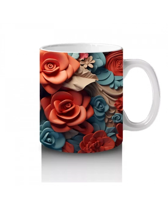 Turuncu Güllerle Çevrili Solgun Maske – Hediyelik Kahve Kupası