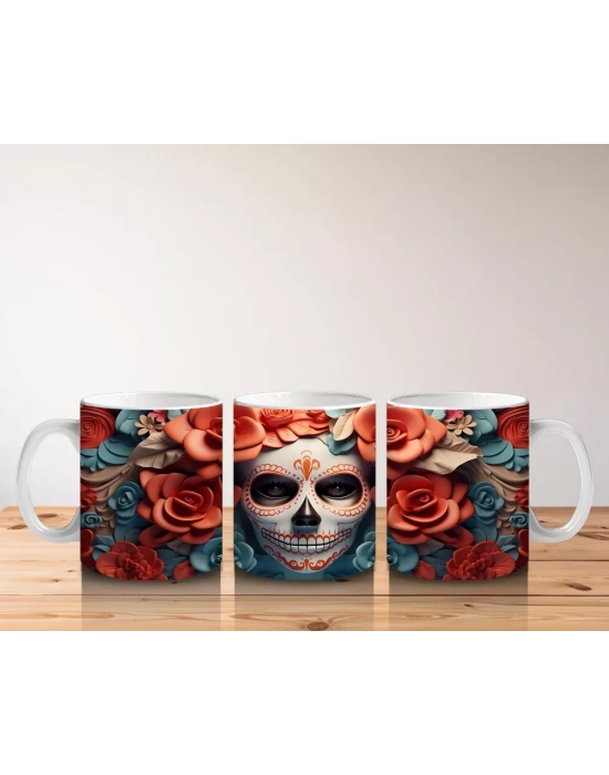 Turuncu Güllerle Çevrili Solgun Maske – Hediyelik Kahve Kupası