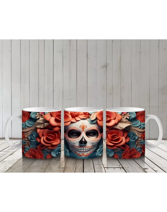 Turuncu Güllerle Çevrili Solgun Maske – Hediyelik Kahve Kupası