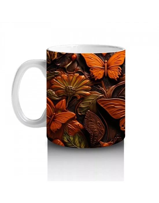 Turuncu Kelebekler Kolaj Deseni – Baskılı Kupa