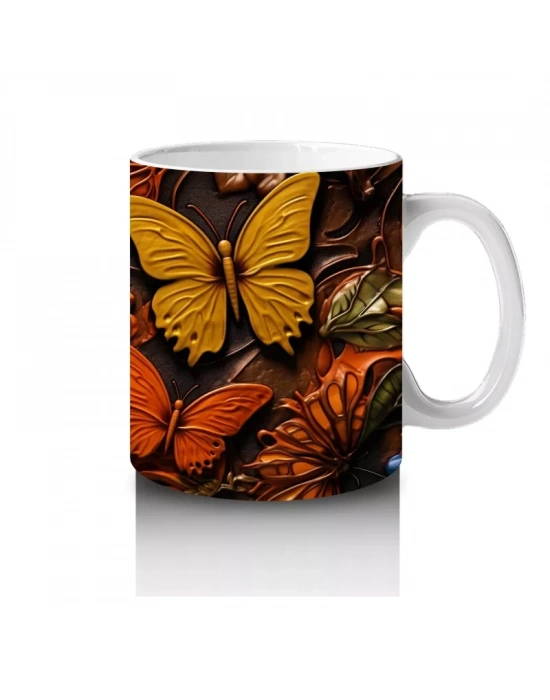 Turuncu Kelebekler Kolaj Deseni – Baskılı Kupa