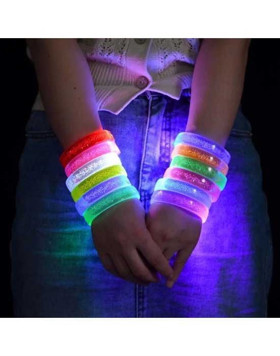 Turuncu Led Işıklı Baskı Yapılabilen Pilli Bileklik Bilezik 1,5 Cm Genişlik