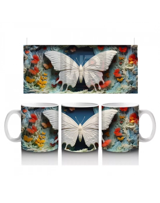 Turuncu Mavi Renkli Tünelde Kelebek – Baskılı Kupa