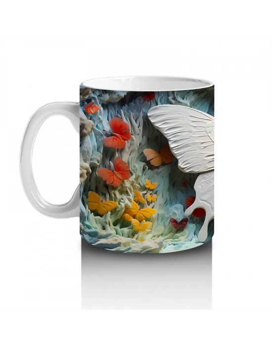 Turuncu Mavi Renkli Tünelde Kelebek – Baskılı Kupa