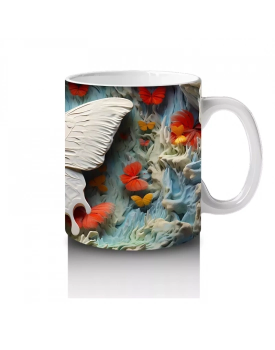 Turuncu Mavi Renkli Tünelde Kelebek – Baskılı Kupa