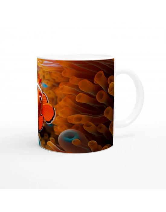 Turuncu Mercanlar Arasında Neşeli Palyaço Balığı Baskılı Kupa Bardak