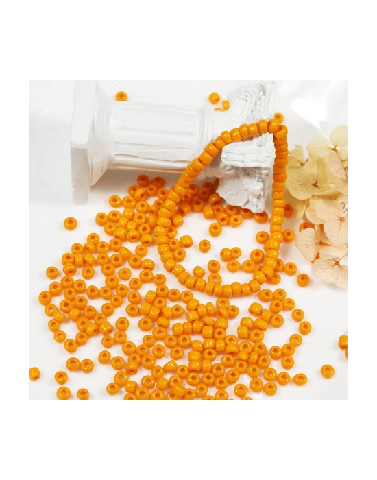 Turuncu Renk 4 mm Yaklaşık 1100 adet / 100 gram Cam Boncuk Oya Yazma Bileklik ve Kolye
