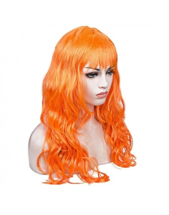 Turuncu Renk Astarlı Dalgalı Kesim Parti Peruğu