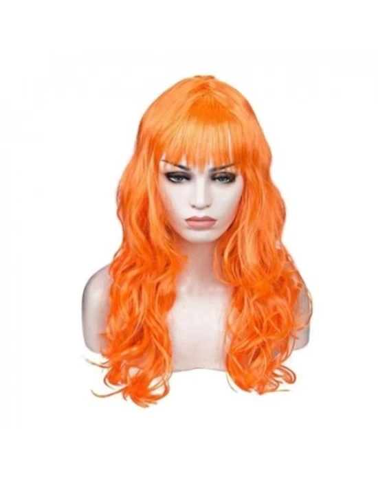 Turuncu Renk Astarlı Dalgalı Kesim Parti Peruğu