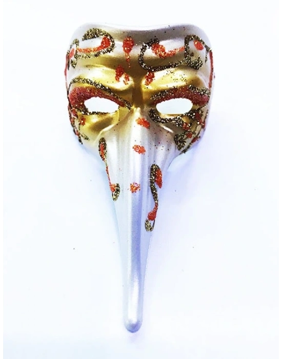 Turuncu Renk İşlemeli Seramik Malzemeden İmal Venedik Uzun Maske Magnet