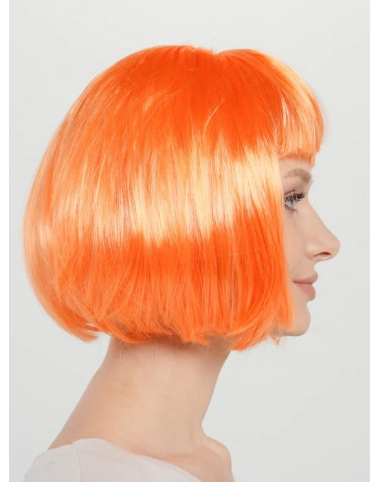 Turuncu Renk Küt Parti Peruğu Kısa Takma Saç