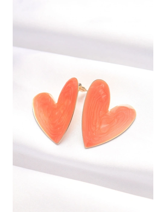 ® Turuncu Renk Mineli Kalp Küpe